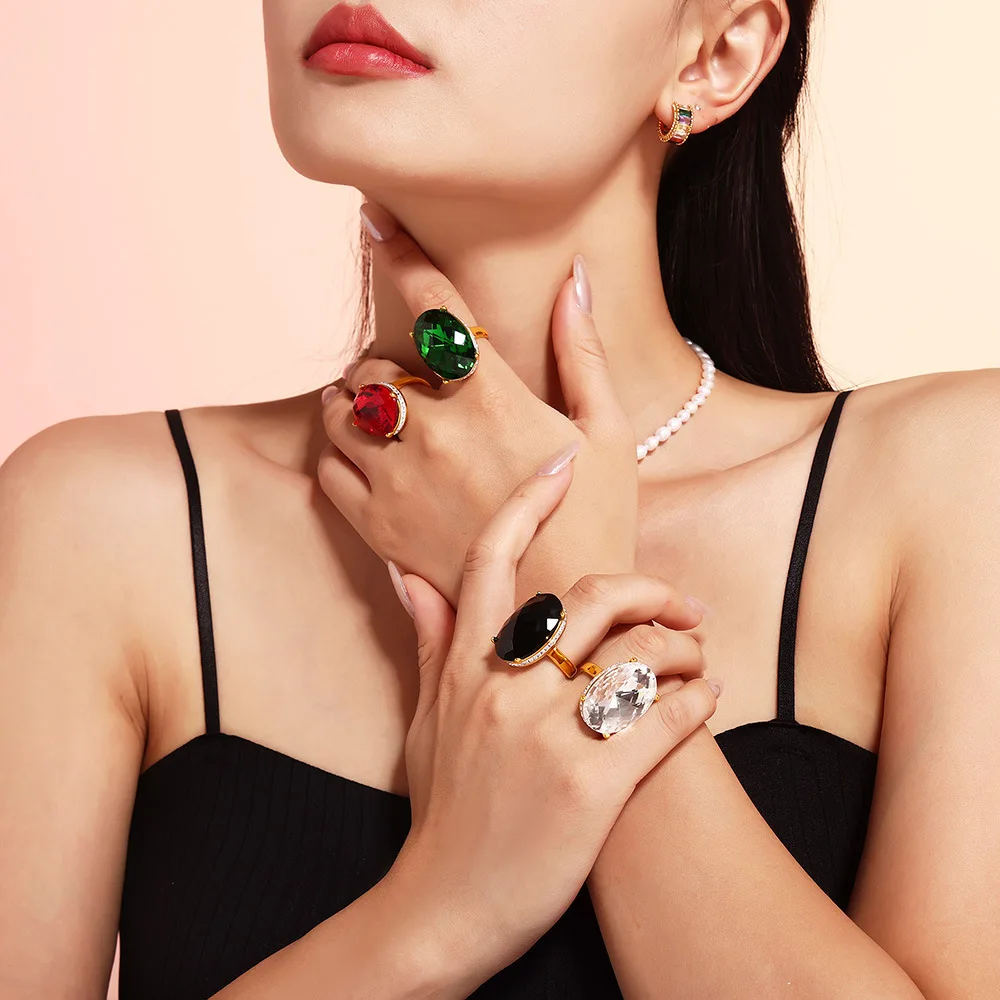 chunky rings stainless steel high quality glass rings wedding rings for women