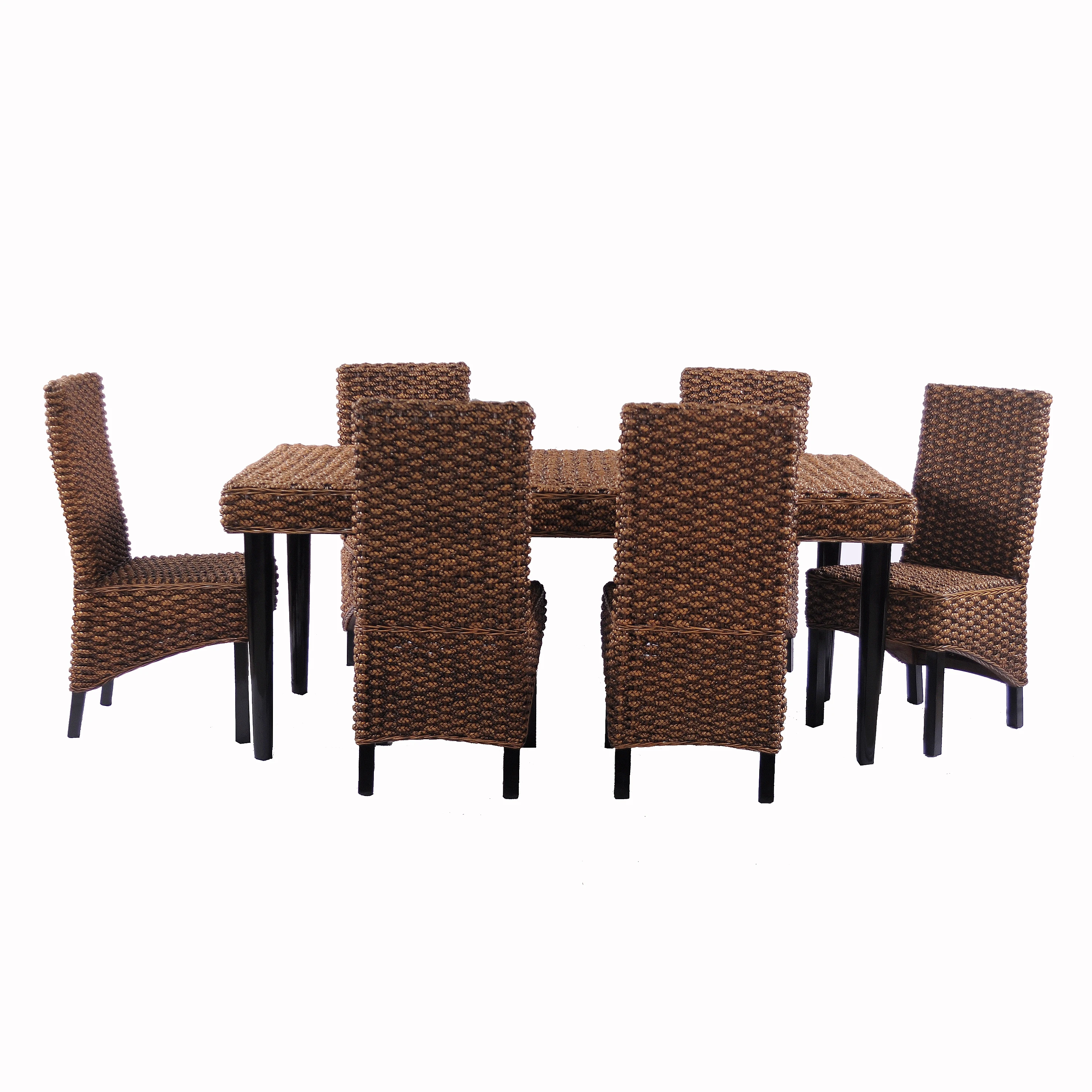 High quality wooden dining set with banana leaf weaving simple elegant modern design made in Indonesia