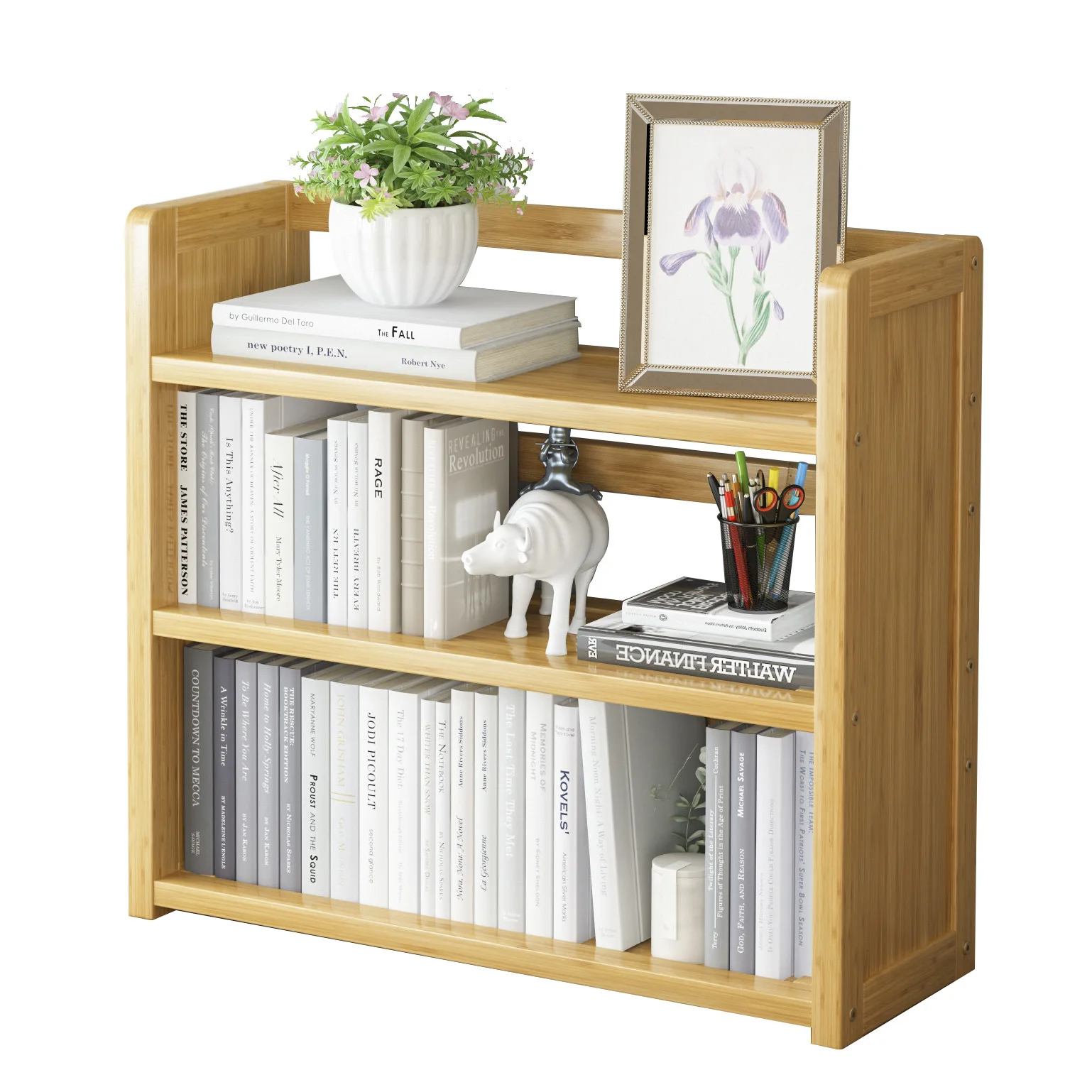Tree Bookshelf Bamboo Wood Bookcase Rack 3-Tier Book Rack,Book Storage Organizer Shelves Books/CDs/Albums/Files Holder