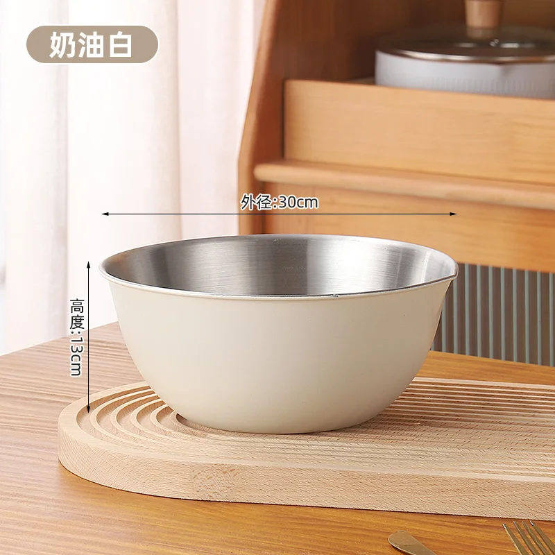 Korean Stainless Steel Colorful Salad Mixing Bowl With Scale Washing Basket Kitchen Baking Cake Batter Salad Basin Set