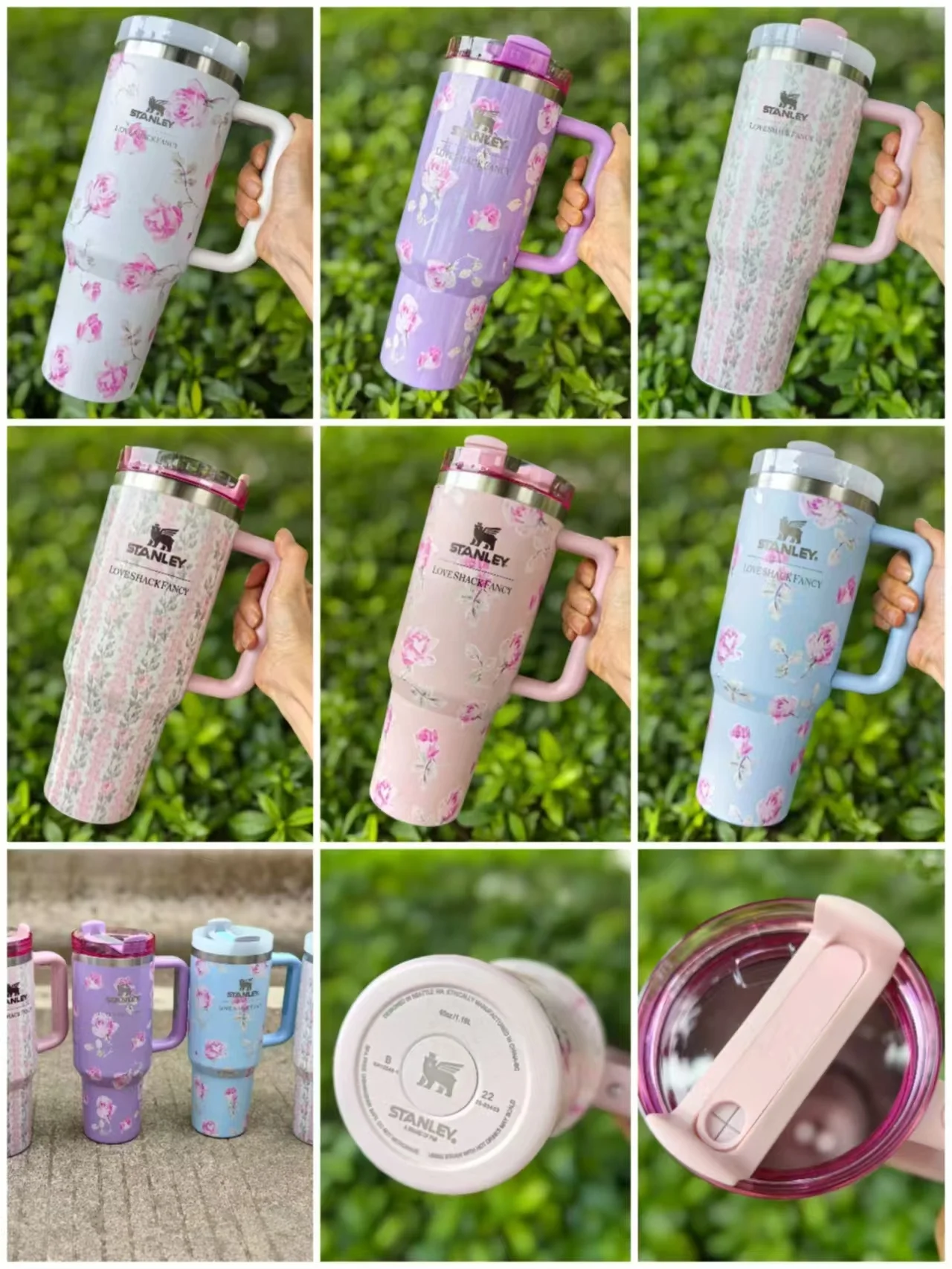 Stan*ey 40oz Stainless Steel Dual Wall Tumbler Pink Cartoon Design Insulated Water Bottle for Kids for Tea Gift with Straw Lid
