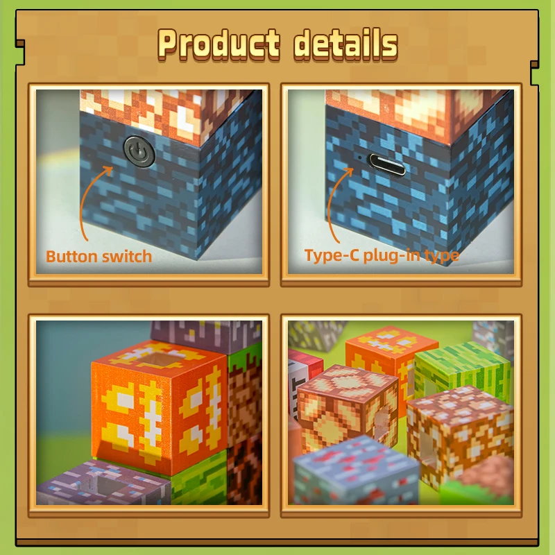 ICARER FAMILY  Square Stitching Lamp 16 Pieces Building Block Cute Night Light