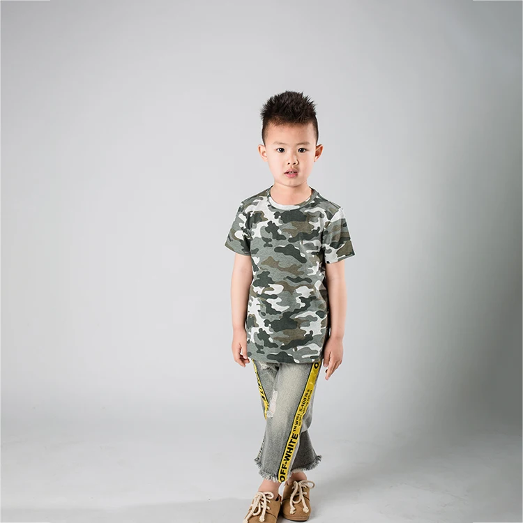 Новый дизайн дешевые органический хлопок армейский зеленый детская футболка