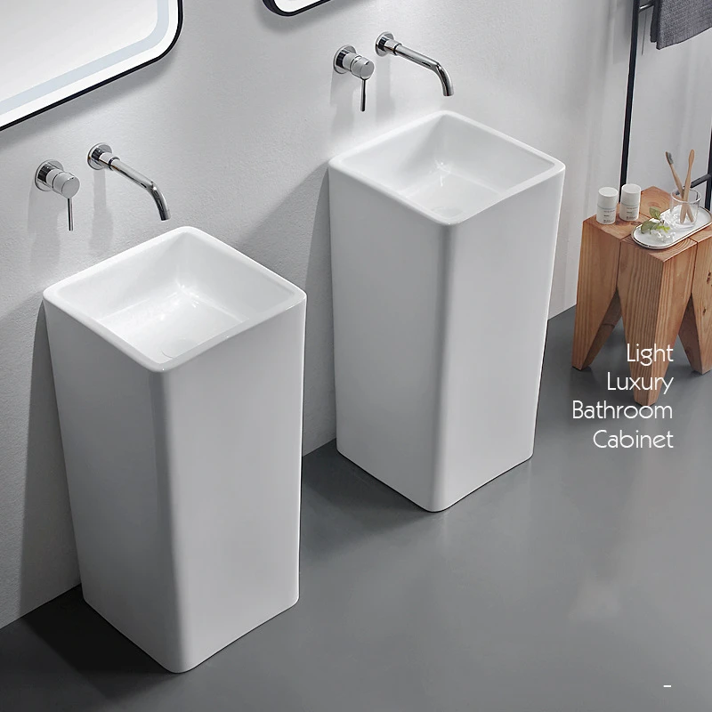 Wholesale Luxury Modern Hotel Freestanding One Piece Sanitary Ware Ceramic Hand Wash Pedestal Sink Bathroom Basin