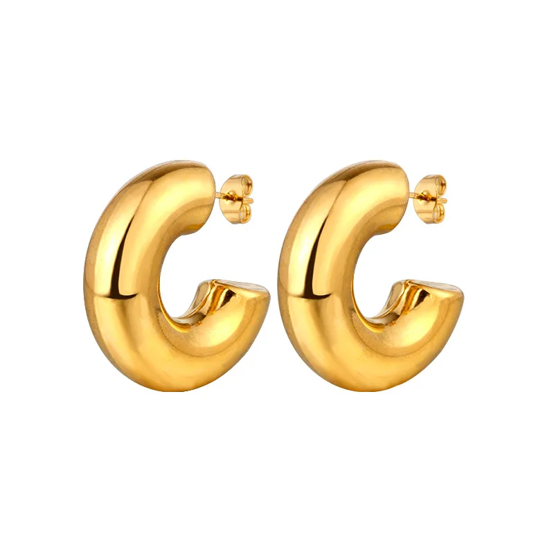 Fashion 2024 Geometric C 18k Gold Plated Luxury Earrings Stainless Steel Chunky Hollowed Big Statement Earrings
