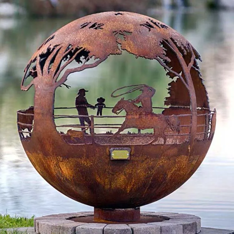 Rusty Metal Sphere Corten Steel Fire bowl heavy duty Metal steel fire pit