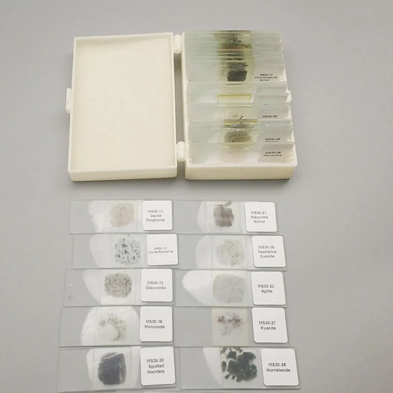 24pcs Geology Mineral Stone Thin Section Prepared Microscope Slides for Professional Geology