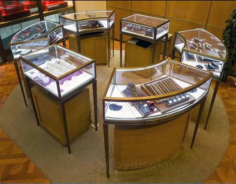 luxury round stainless jewelry display showcase with light