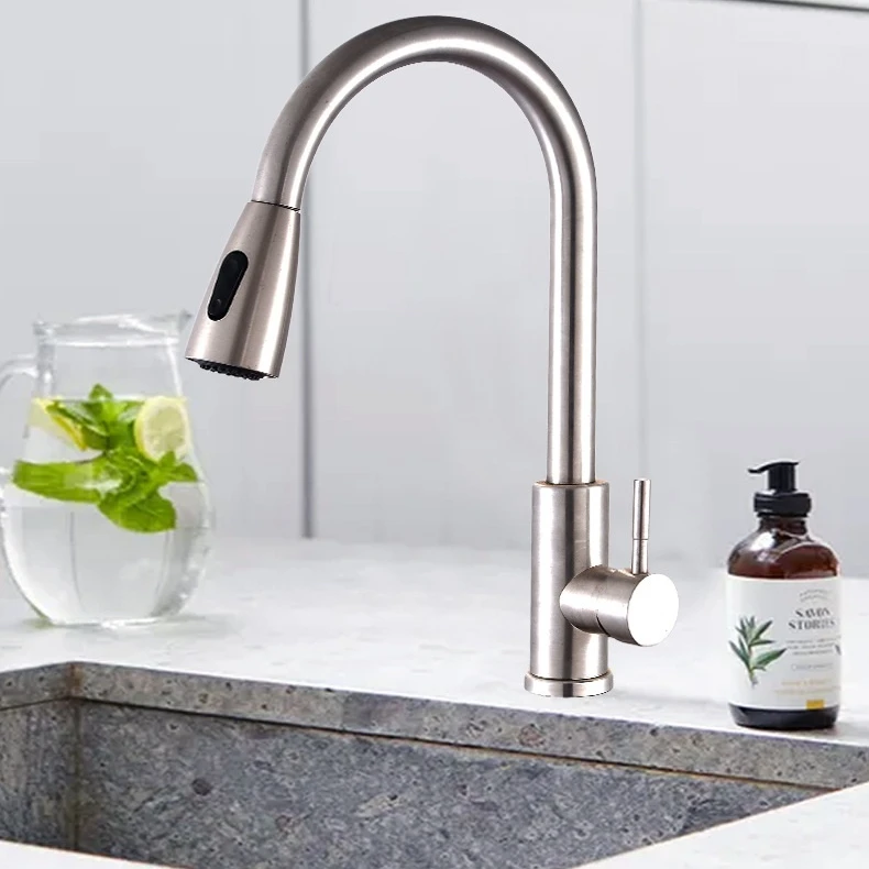 Hot and Cold Water Flexible Hose for Kitchen Faucet Kitchen Sink Tap 304 Stainless Steel with Pull Out Spout Black Color Sale