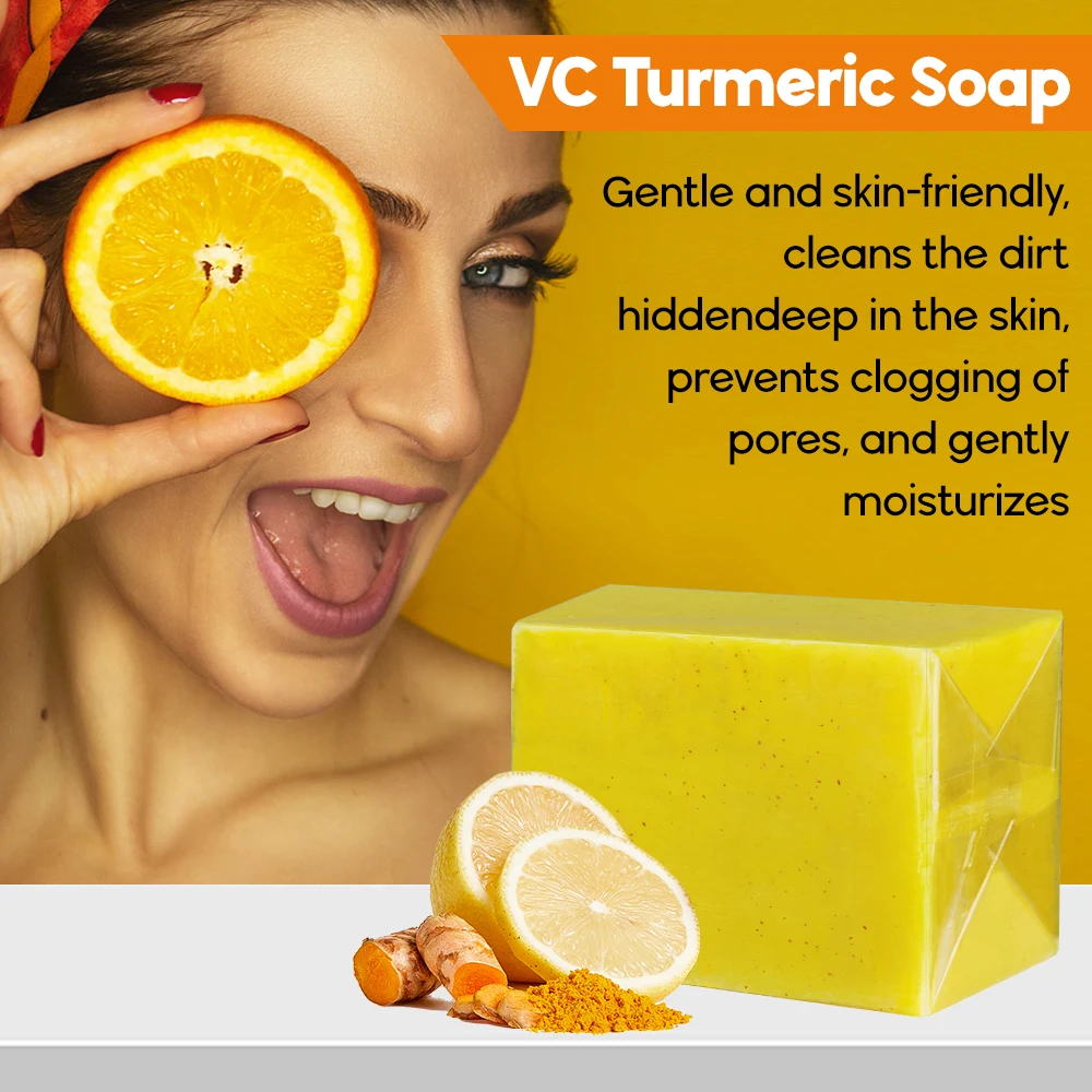 200g Private Label Turmeric & Vitamin C Whitening Soap Herbal Anti-Acne & Antiseptic for Adults