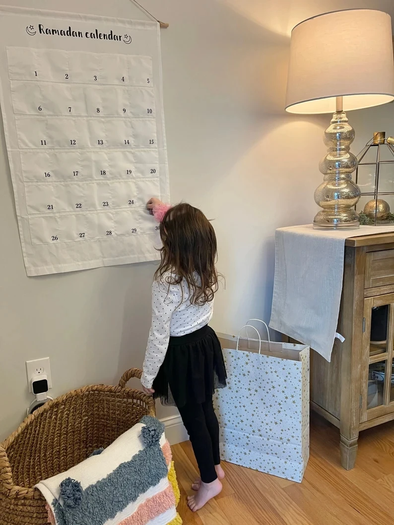 Decor Eid Customized 2024 Pocket Number Linen Canvas Fabric Ramadan Advent Calendar