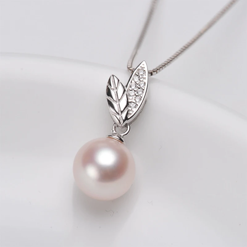 S925 Silver Natural Real Freshwater Pearl Pendant Jewelry Women Pink Fresh Water Pearl Necklace