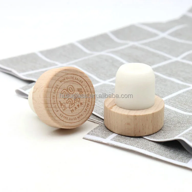Customized Wooden Cap Natural Cork Synthetic Stopper 22.5mm Polymer Cork Stopper with engraved logo