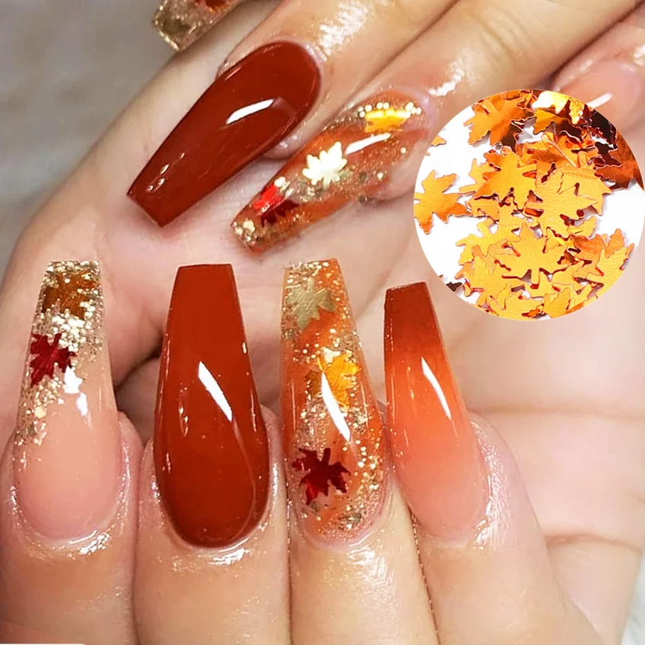 1 Box Flakes Paillettes Designs Manicure Nails Glitter Autumn Decorations Fall Leaf Nail Art Sequins Gold Maple Leaves
