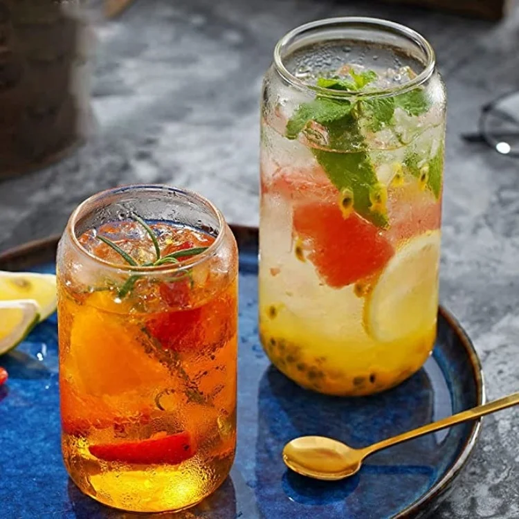 Can Shaped Glass Cup Wide Mouth Mason Jar Drinking Glasses Cups,Beer Mug Glass Tea Cup Cocktail Glasses,for Juices Cocktail