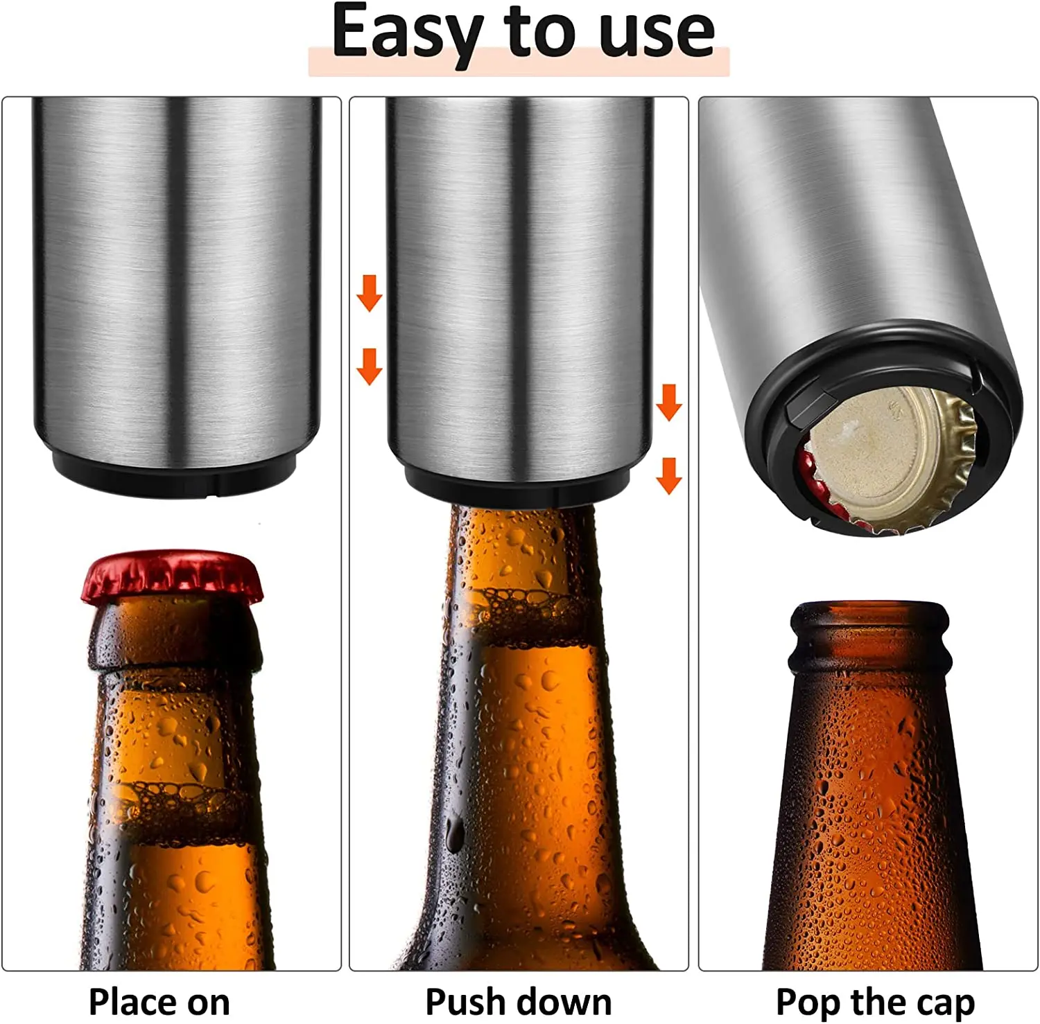 Pop-the-Top Beer Bottle Opener Stainless Steel Automatic Push Down Small Portable Bottle Cap Openers Automatic Bottle Opener