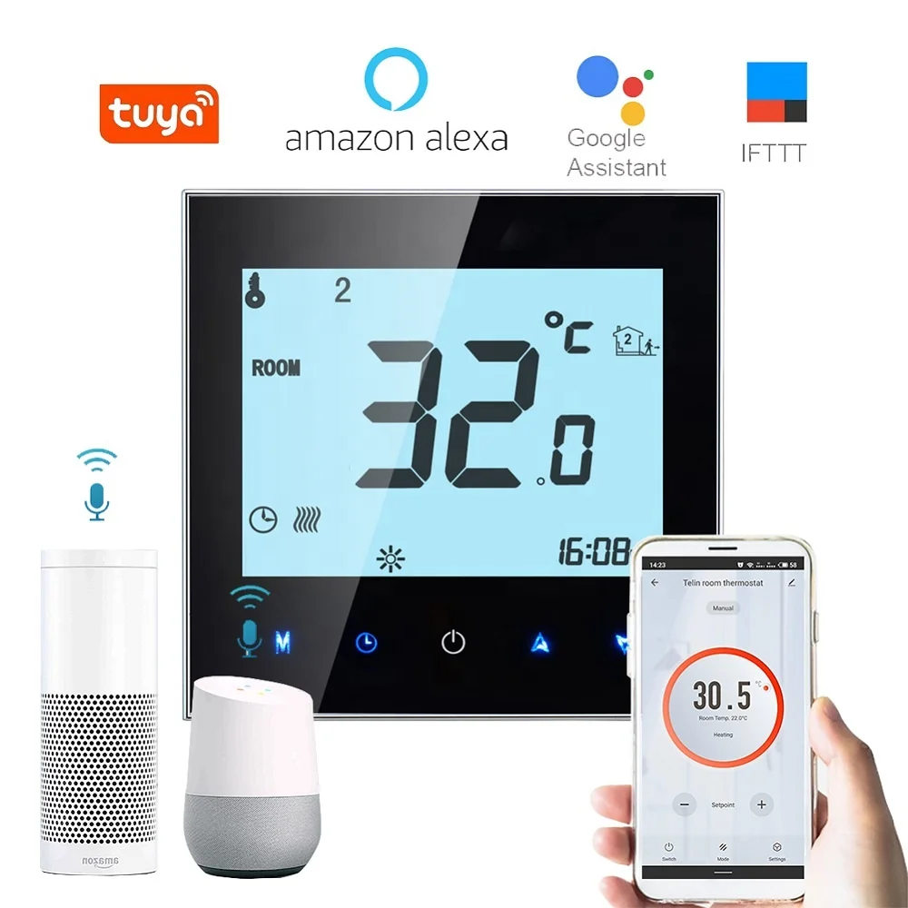 24 volt programmable tuya wifi smart room heating digital floor heat water electric underfloor heating thermostat