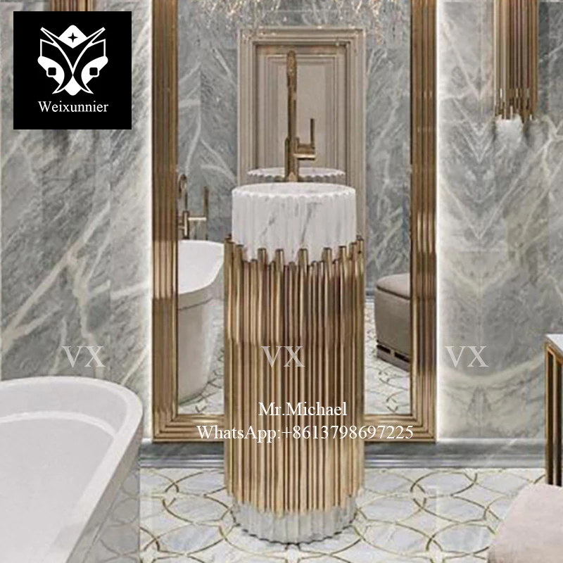 Villa luxury wash basin for bathroom furniture wash basin available for exports at wholesale price marble standing column basin