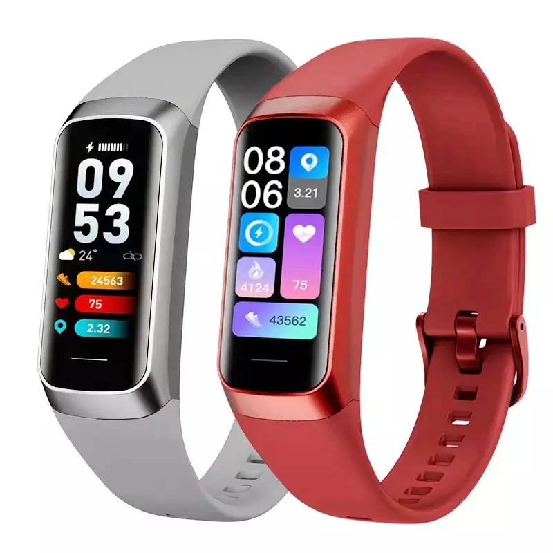 New C60 Fitness Smart Bracelet 1.1 inch AMOLED Touch Screen Heart Rate Blood Pressure Oxygen Body Temperature Sports Smart Band