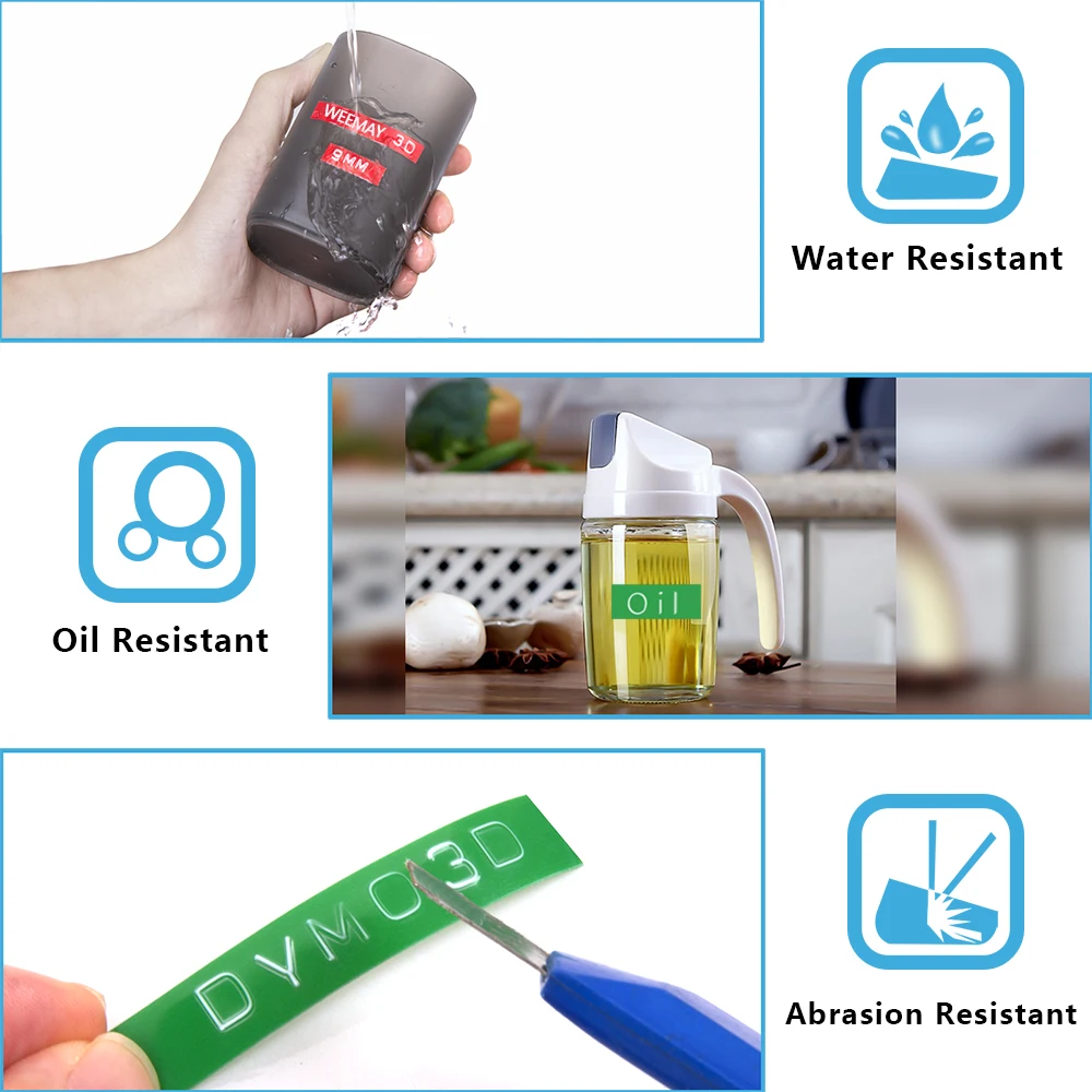 Weemay Width 9mm Length 3m Compatible Dymo 3d Plastic Embossing Label Tapes for Dymo 1595 1610 1540 1880 12965