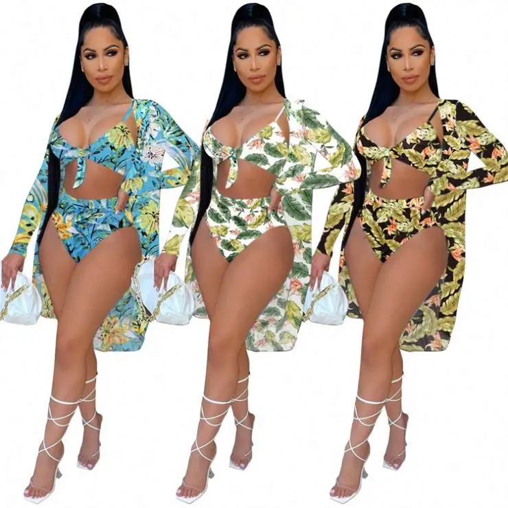 AOEMI Wholesale Sexy Lowest Price Women Sleeveless Crop Top 3 Piece Short Set Clothing Woman Swimwear 2021