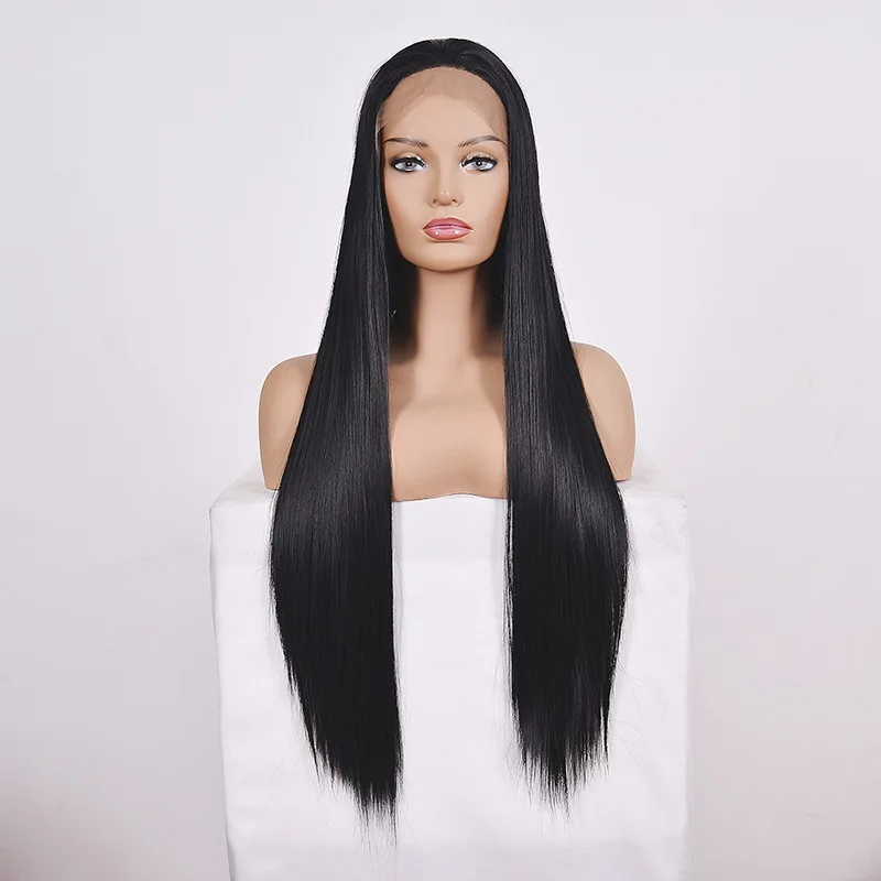 
Anogol Black Braided Lace Front Wig Straight Double Braided Synthetic Wigs Hair Long Natural with Baby Soft Transparent Light 