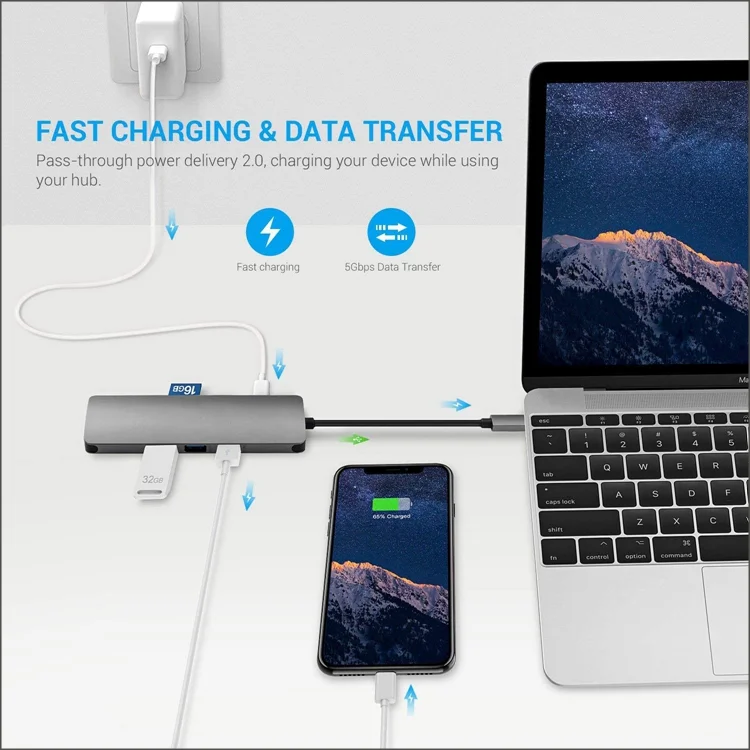 9 In 1 Usb C Hub Multipoort Adapter 4K 60Hz Hd Video Pd 100W 1000Mbps Rj45  Multifunction Docking For Laptop Usb C To 9In1 Hub