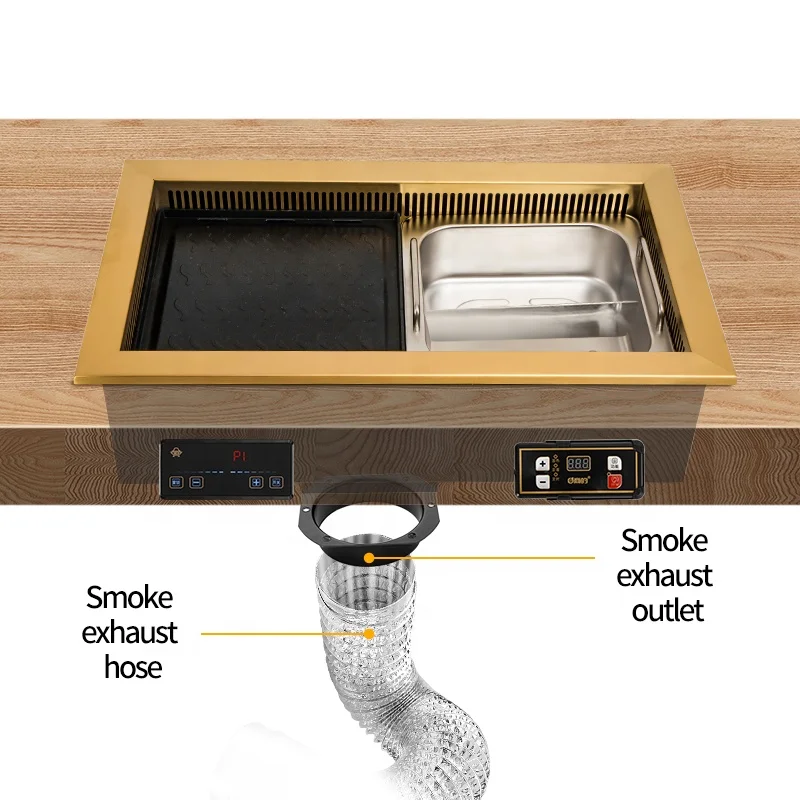 Korean Barbecue Table Hot Pot Table Restaurant Smokeless Equipment Stainless Steel Smokeless Electric Hot Pot And Bbq Grill