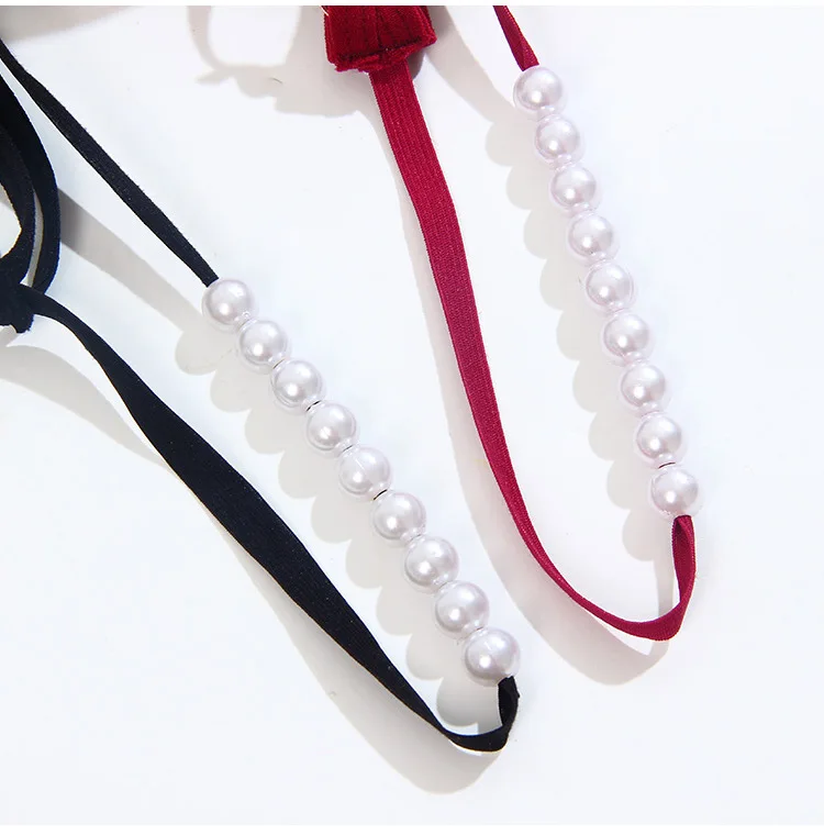 021C Ladies Low Waist Transparent Bow Pearl Panties Crotchless Thong G-string Underwear Sexy Women