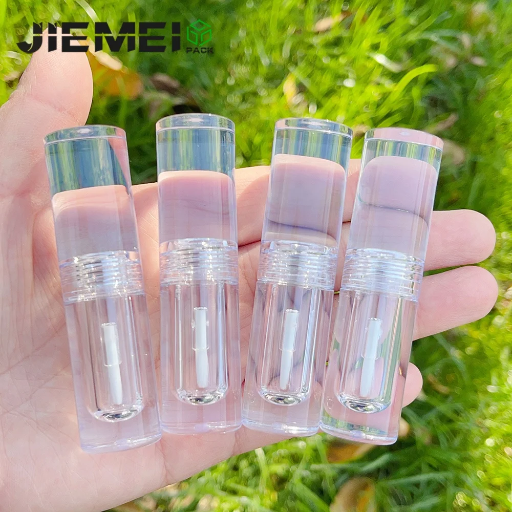 JIE MEI Stock High Quality 2ML Clear PET Lip Tint Wand Tube Wholesale Makeup Lip Gloss Bottle Lip Glaze Container With Brush