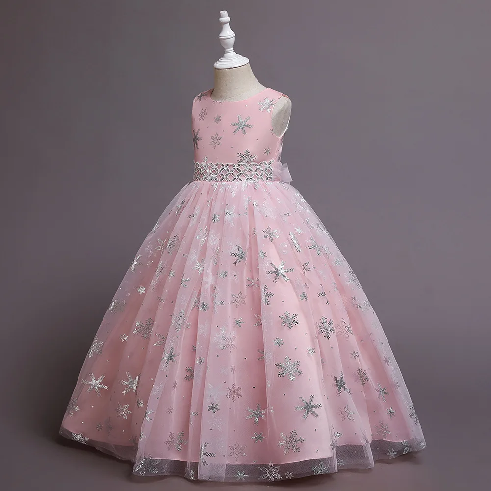 wholesale girl wedding dress Elegant style Princess dresses for girls of 10 year old snowflakes pattern children party dress