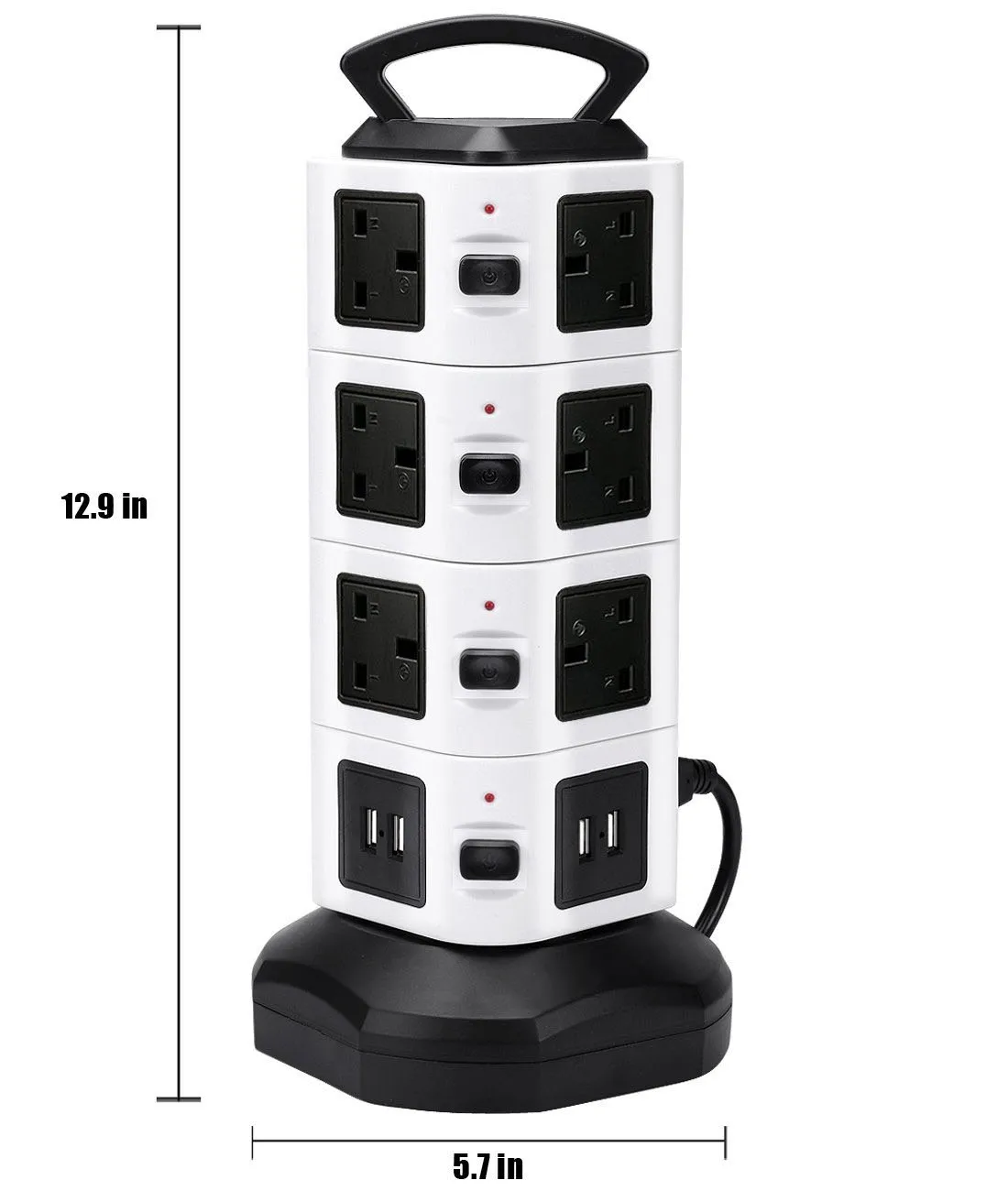 Tower Extension Lead with USB Slots, Surge Protected Multi Plug Extension 14 AC Outlets & 4 USB Ports Power Strip