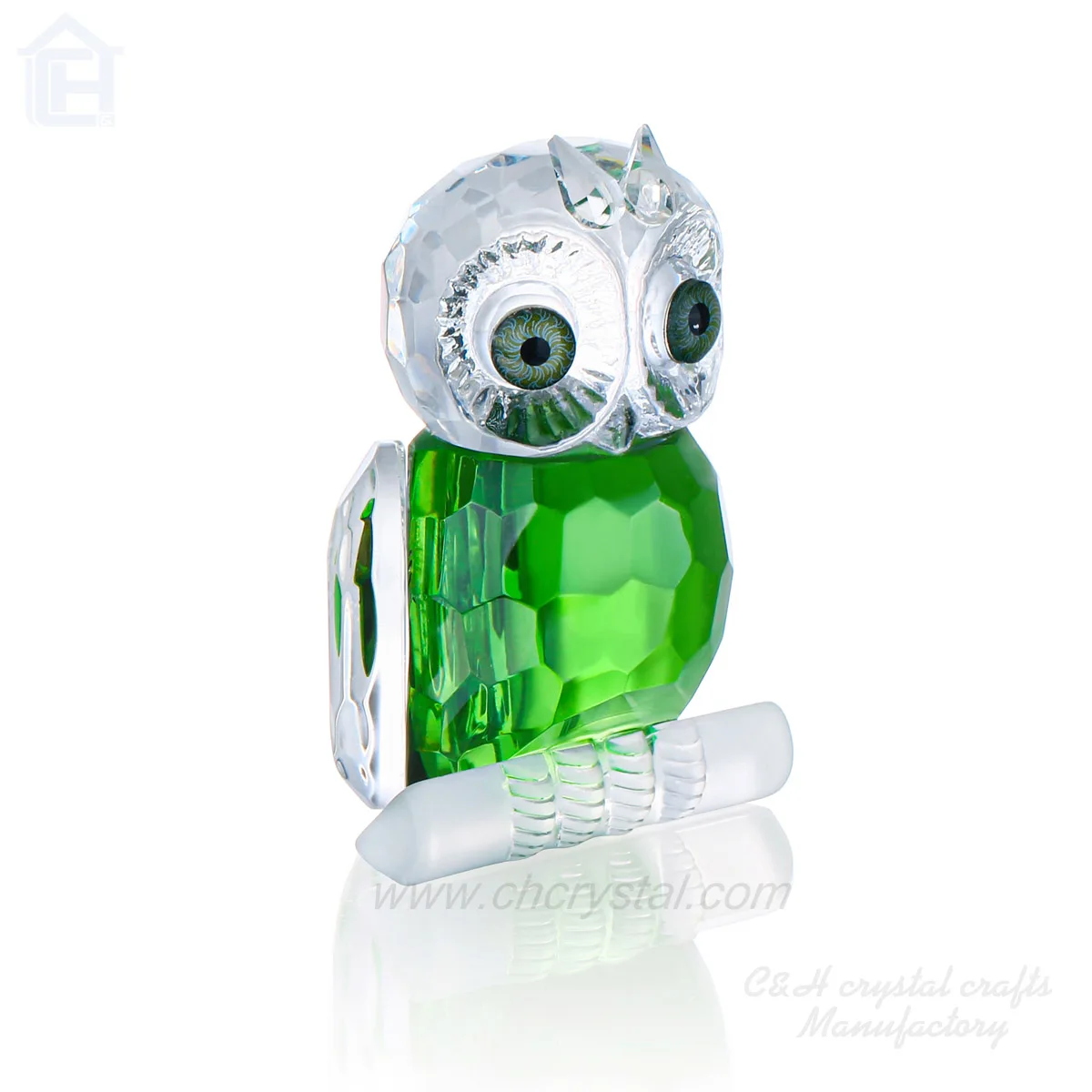 Crystal Figurines Collection Cut Glass Ornament Statue green owl unique design for home decoration