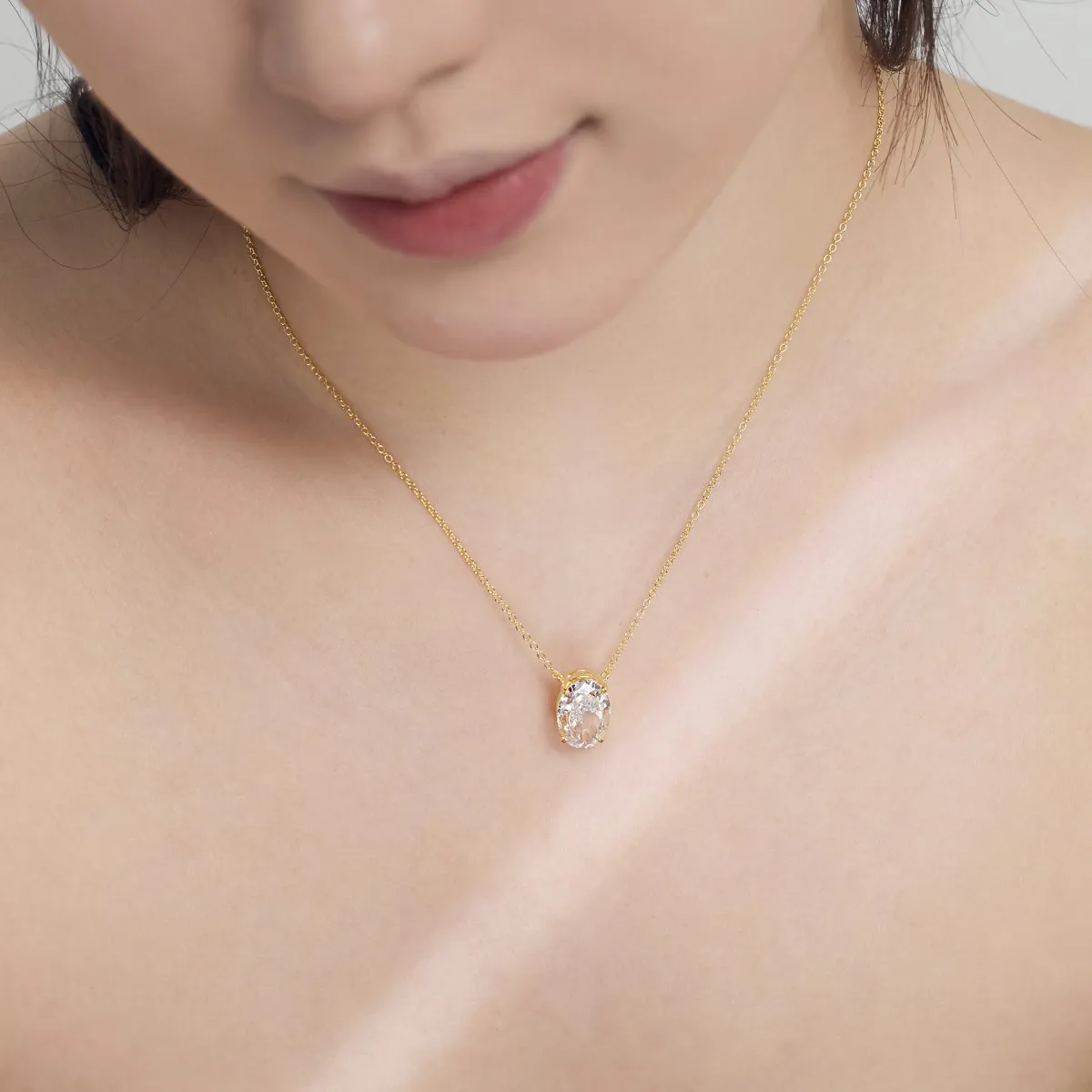 Dylam Simple Design 18K Gold Plated Chain Link Charm 9Mm Round 8A Cz Zircon Necklace S925 Silver Pendant Necklaces For Women