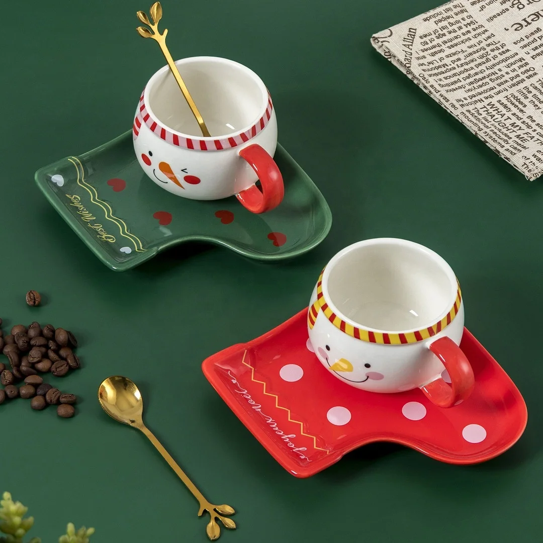 Nordic style Christmas cartoon ceramic cup creative cute water tea office coffee mug gift cup with lid spoon