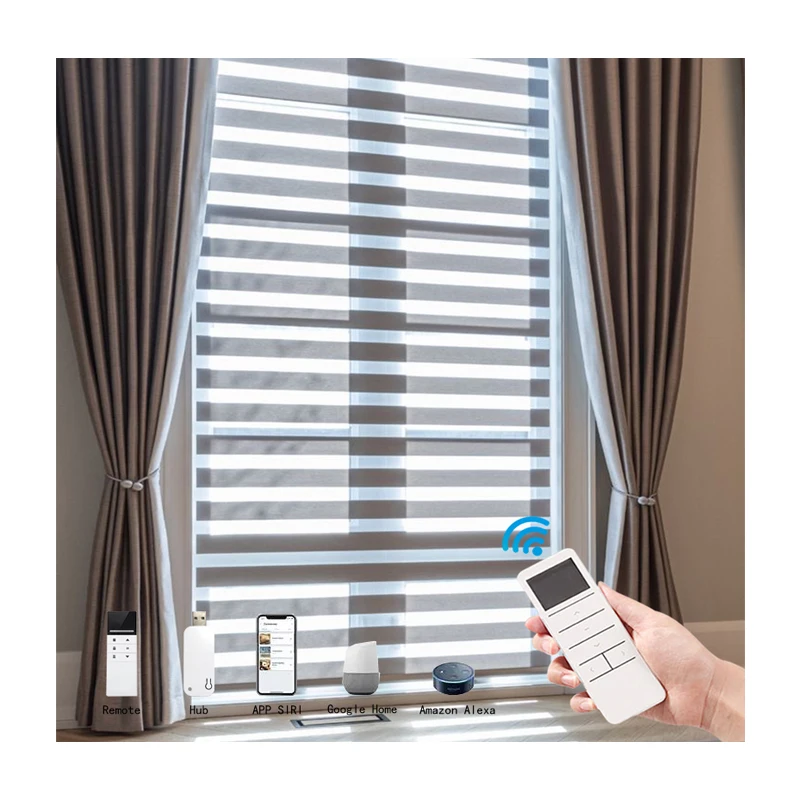 Custom Automatic Electric Window Curtains Cordless Window Blinds Smart Motorized Roller Zebra Blind Shades