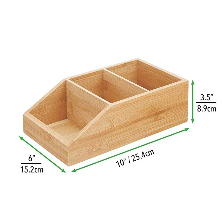 High Quality Home Office Organization Solid Wooden Storage Shelf Bamboo Storage Bin With 3 Divided Sections and Sloped Front