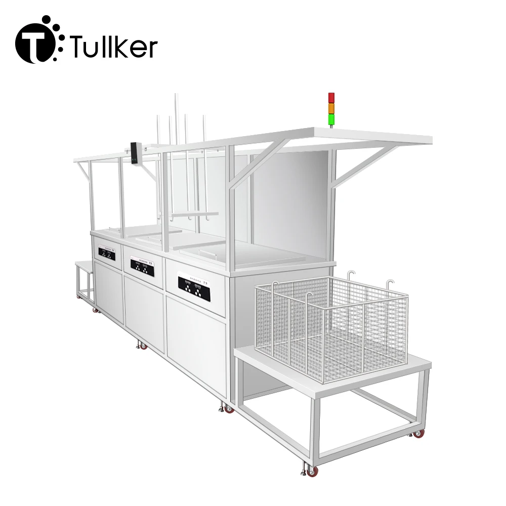 Tullker Three Station Semi Automatic Ultrasonic Cleaner Loading Unloading Port Lifting Manipulator Ultra Sonic Cleaning Chamber