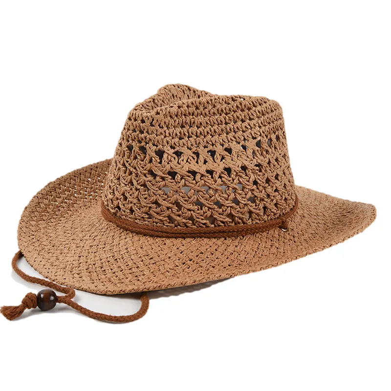 Summer Cowboy Sun Hats For Woman Man Beach Straw Hat For Men UV Protection Cap Chapeau Femme Paper Cowboy Hat