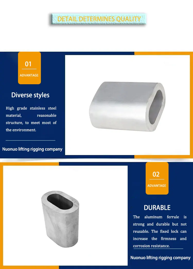 Aluminum Ferrule aluminum for Wire Rope Cable Clip Crimps