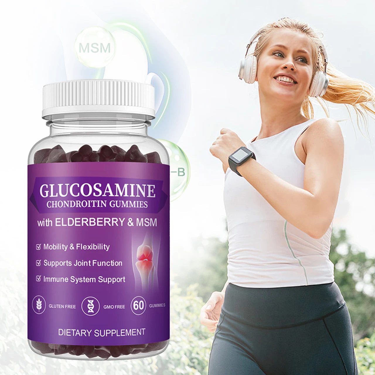 Private Label Natural Glucosamine Chondroitin MSM Gummies Extra Strength Joint Support Gummies with MSM Elderberry