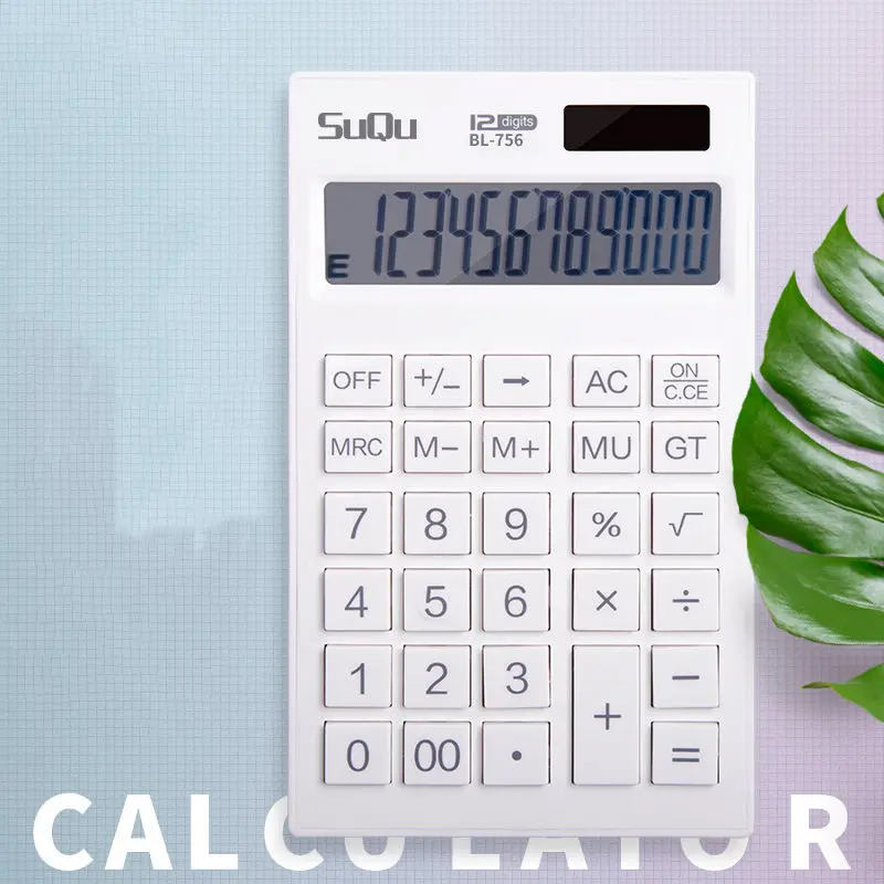 Selling High-quality Appearance Desktop Financial White Calculator 12-digit Dual Power Solar Calculator