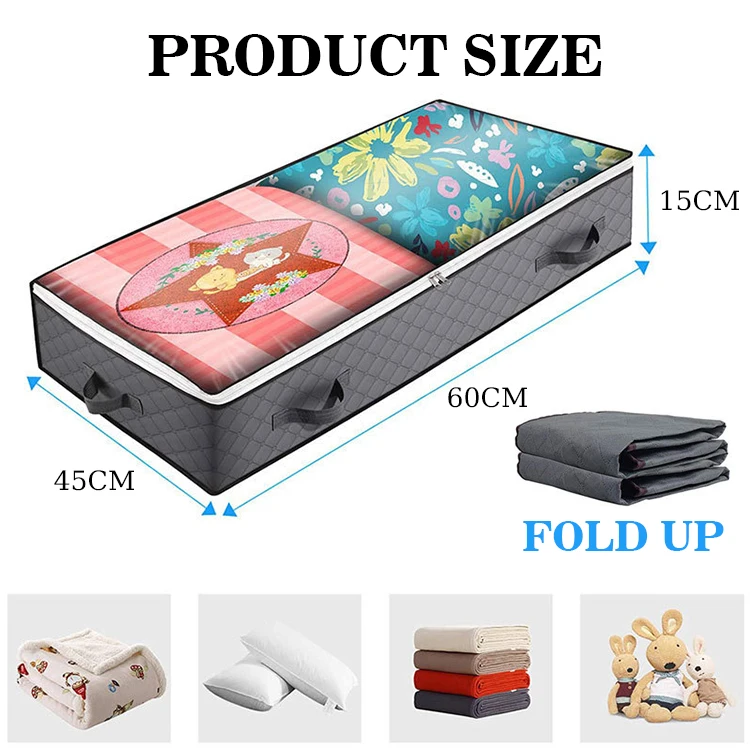 Collapsible Fabric Blanket Storage Bag under bed Storage Containers with Pvc Window for Organization