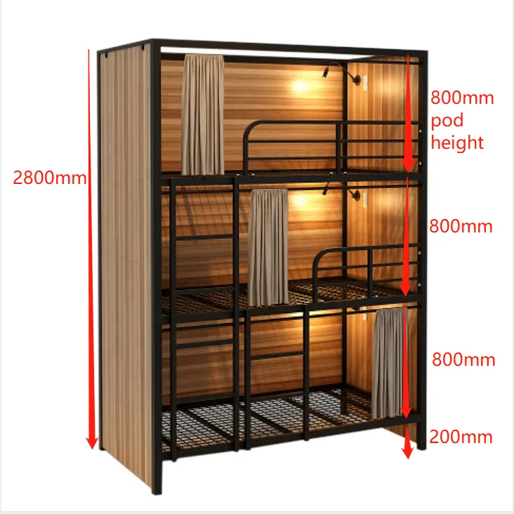 JZD Triple Decker Bunk Bed Tube Steel Tube Design 3-layer Adult Cabin Beds for Sale Latest Designs Hotel Metal Pine Wood Iron
