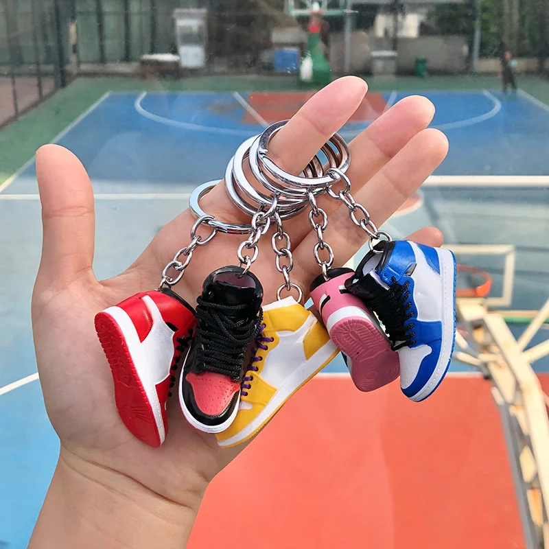 Wholesale shoes mold keychain PVC 3D mini basketball shoes car keychain backpack charm trainer Keychain