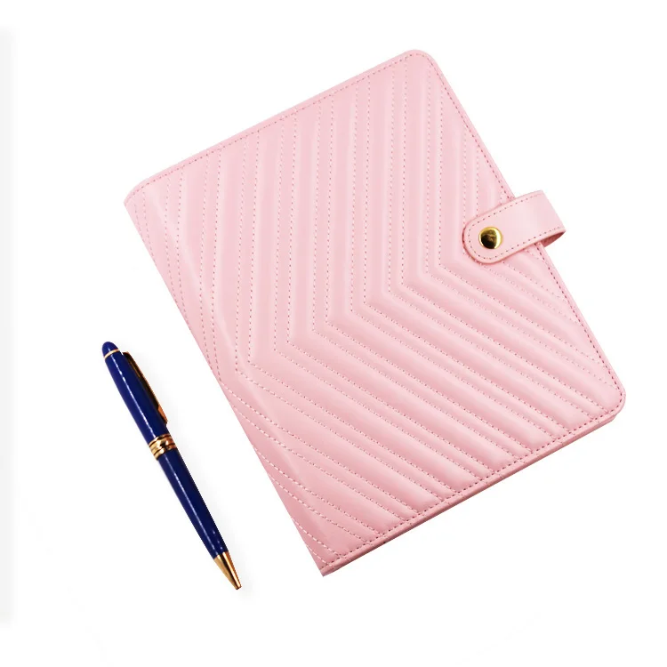 A5 Binder Leather Black Quilted Pu Logo Budget Dividers 6 Ring A5 Empty Leather Binder Planner Cover