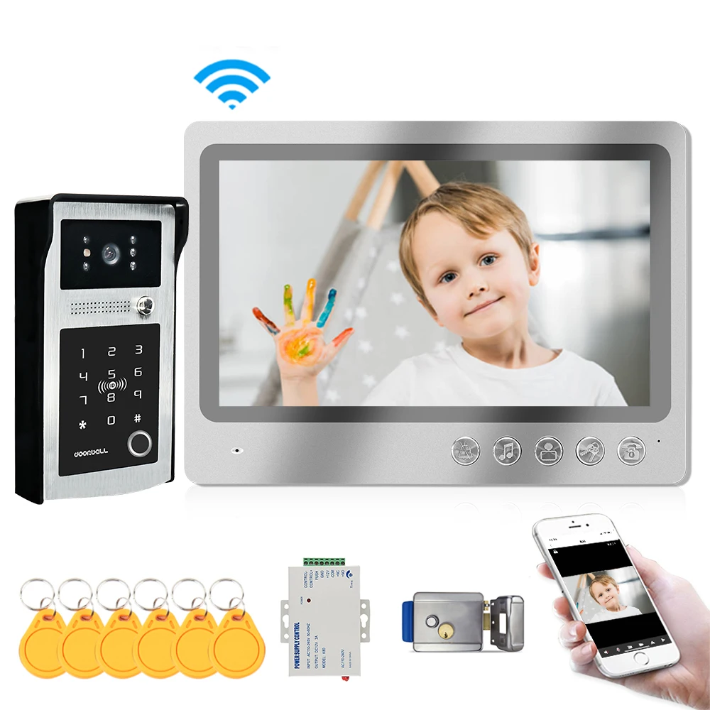 
fingerprint Video door phone Intercom support IOS Android APP WIFI Remote Unlock with Electric Rim Lock 