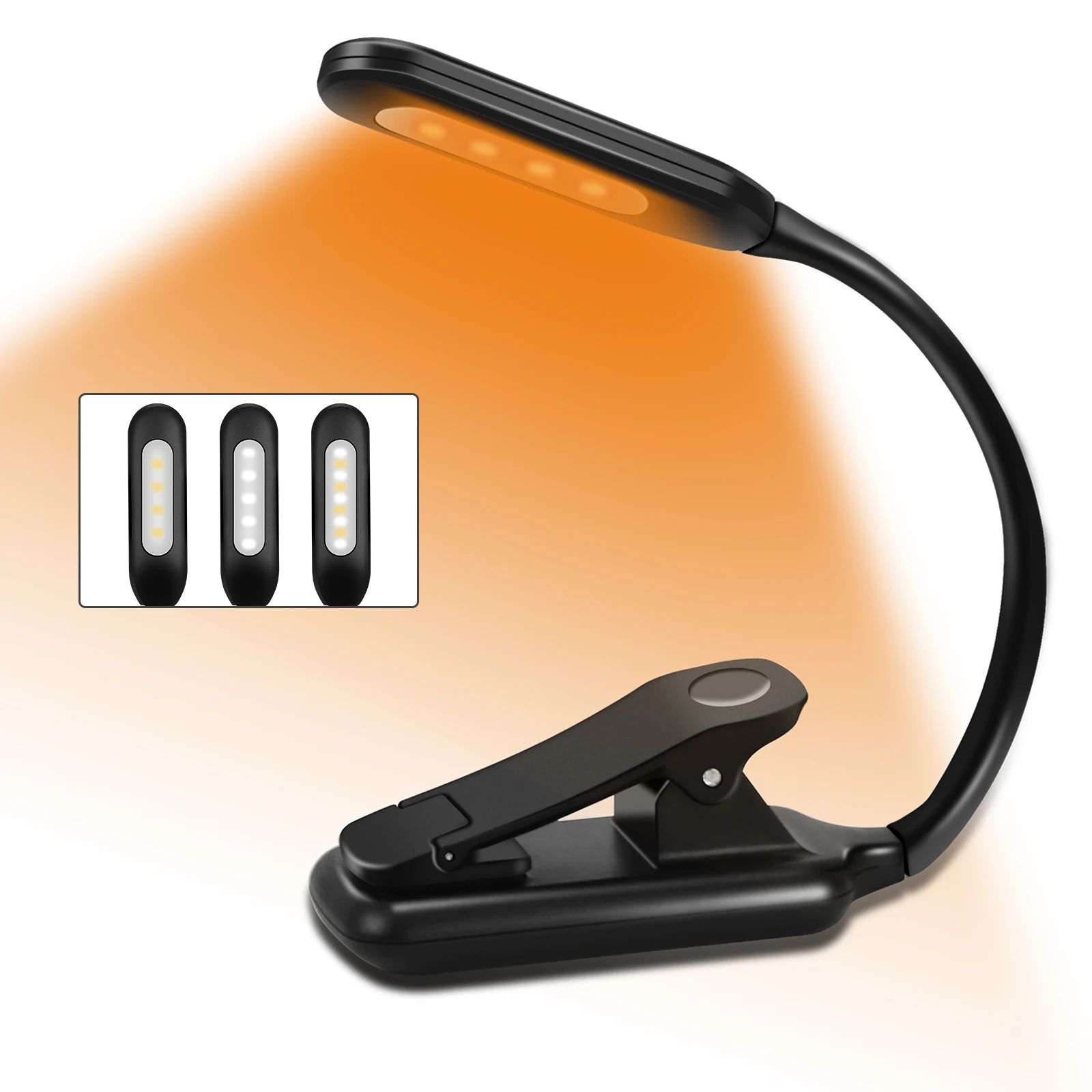 Small 9LED Folding Clip on Book Reading Light 9 Brightness 3 Light Colors Type C USB Rechargeable Book Light for Reading in bed