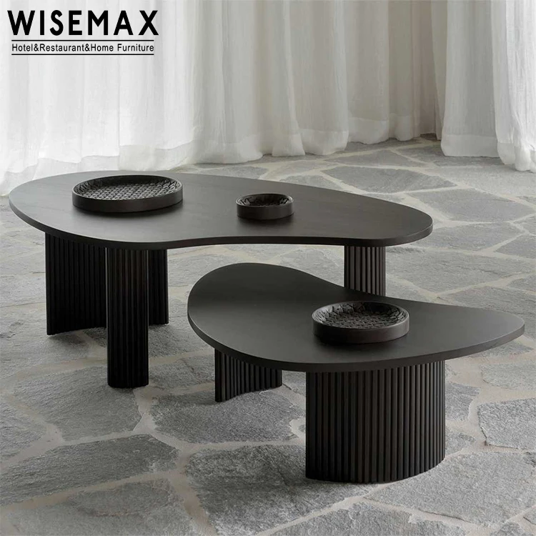 WISEMAX FURNITURE Nordic living room furniture Irregular shape tea table Black curved legs wooden coffee table for home