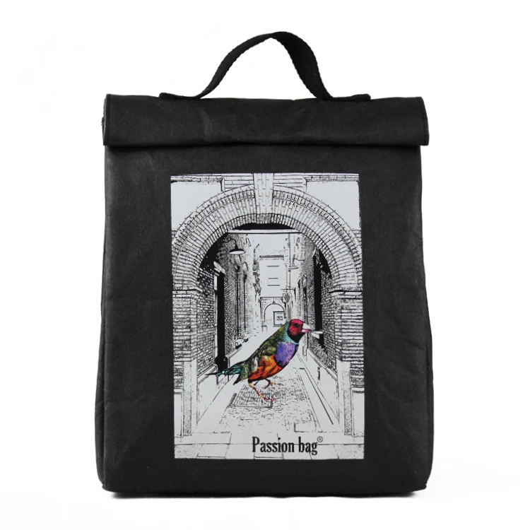 insulated bag cooler washable kraft paper bag cans carrying food storage custom logo  printed picnic lunch bag